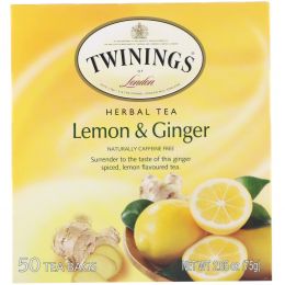 Twinings, Травяной чай, лимон и имбирь, без кофеина, 50 чайных пакетиков, 75 г