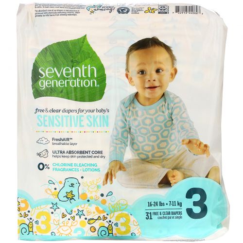 Seventh Generation, Детские памперсы, 3 размер, 7-13 кг, 31 шт