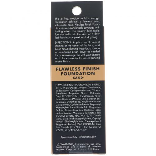 E.L.F. Cosmetics, Основа для макияжа с безупречным покрытием без масла, SPF 15, оттенок «Песок», 0,8 унций (23 г)