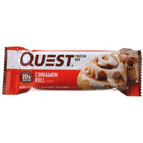 Quest Nutrition, QuestBar, протеиновый батончик, коричный ролл, 12 батончиков, 2,1 унции (60 г) каждый