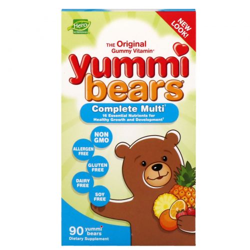 Hero Nutritional Products, Yummi Bears, мультивитаминный комплекс, с натуральным фруктовым вкусом, 90 жевательных медвежат