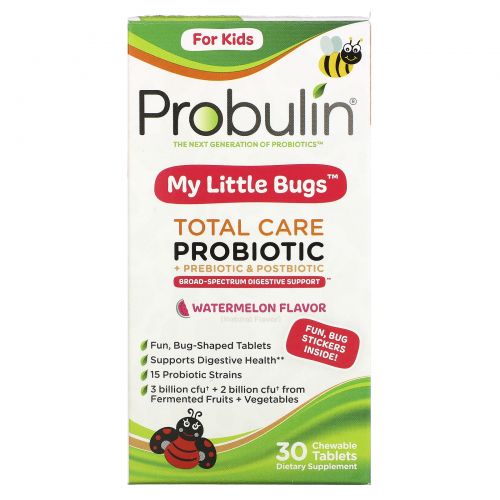 Probulin, For Kids, My Little Bugs, Total Care Probiotic + Prebiotic & Postbiotic, Watermelon , 30 Chewable Tablets