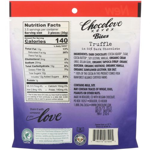 Chocolove, Bites, Truffle in 55% Dark Chocolate, 3.5 oz (100 g)