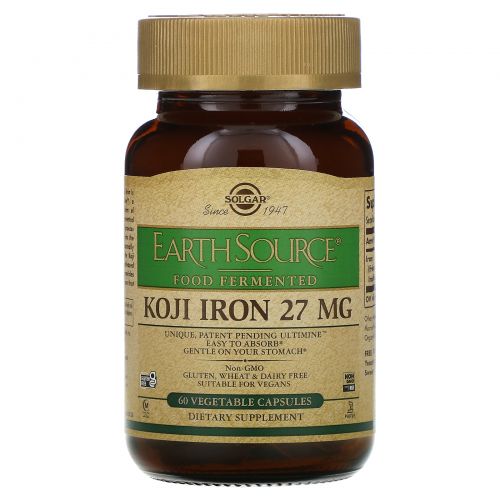 Solgar, EarthSource Food Fermented, Koji Iron, 27 mg, 60 Vegetable Capsules