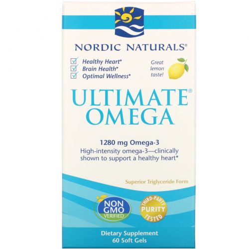 Nordic Naturals, Ultimate Omega, со вкусом лимона, 1280 мг, 60 мягких желатиновых капсул