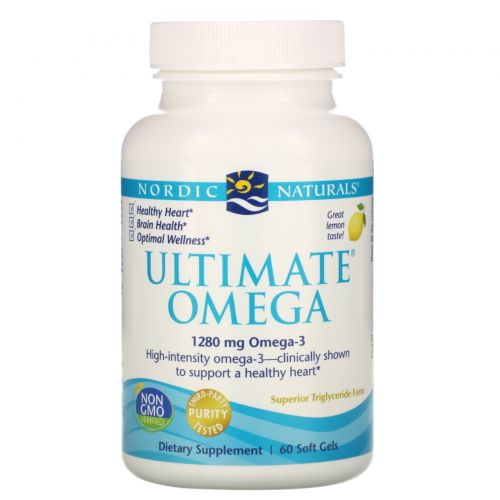 Nordic Naturals, Ultimate Omega, со вкусом лимона, 1280 мг, 60 мягких желатиновых капсул