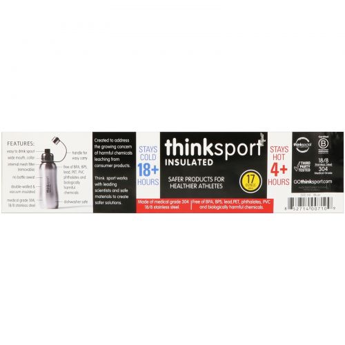 Think, Thinksport, Изолированная спортивная бутылка, Синяя, 17 унций (500 мл)