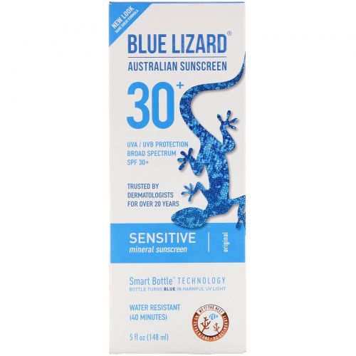 Blue Lizard Australian Sunscreen, Солнцезащитное средство для чувствительной кожи, SPF 30+, без запаха, 5 жидких унций (148 мл)