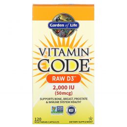 Garden of Life, Vitamin Code, необработанный витамин D3, 2,000 МЕ, 120 капсул UltraZorbe