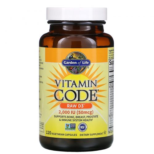 Garden of Life, Vitamin Code, необработанный витамин D3, 2,000 МЕ, 120 капсул UltraZorbe