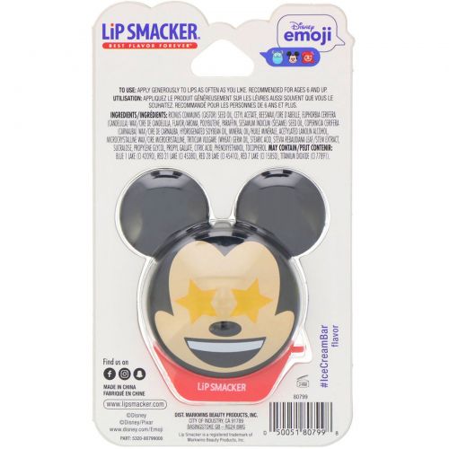 Lip Smacker, Disney Emoji, Mickey, бальзам для губ со вкусом мороженого, 7,4 г (0,26 унции)