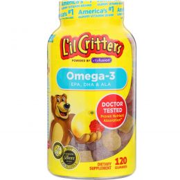L'il Critters, Омега-3, натуральный вкус малины и лимонaда, 120 жевательных таблеток