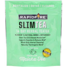 RAPIDFIRE, SlimTea, 14 Day Herbal Teatox, Matcha Tea, Real Lemon Flavor, 14 Tea Bags