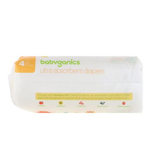 BabyGanics, Сверх-впитывающие подгузники, размер 4, 10-17 кг (22-37 lbs), 24 штуки