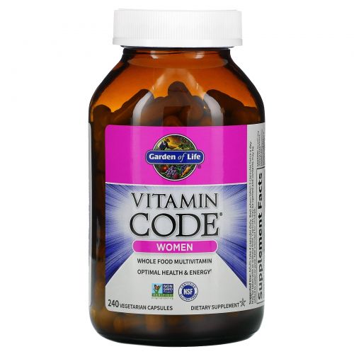 Garden of Life, Vitamin Code, женский, комплекс мультивитаминов из необработанных цельных продуктов, 240 вегетарианских капсул