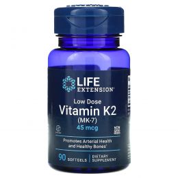 Life Extension, Витамин К2 (МК-7) в низкой дозировке, 45 мкг, 90 мягких желатиновых капсул