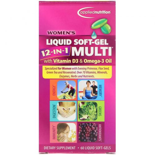 appliednutrition, Women's Liquid Soft-Gel 12-IN-1 Multi, 60 Liquid Soft-Gels