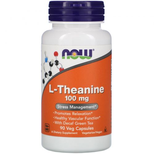 Now Foods, L-теанин, 100 мг, 90 мягких капсул