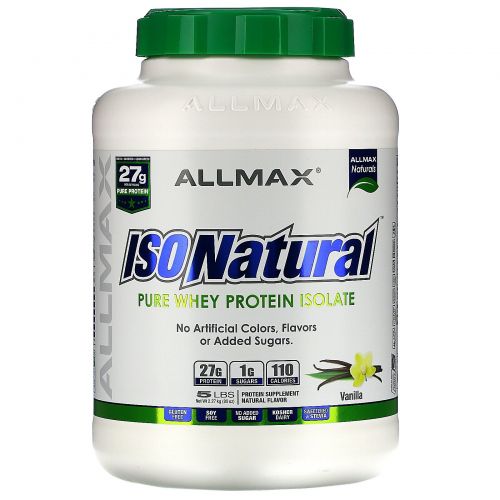 ALLMAX Nutrition, IsoNatural, 100% Ultra-Pure Natural Whey Protein Isolate (WPI90), Vanilla, 5 lbs (2.27 kg)