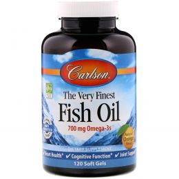 Carlson Labs, Чистейший рыбий жир, натуральный апельсиновый вкус, 1000 мг, 120 капсул в мягкой оболочке