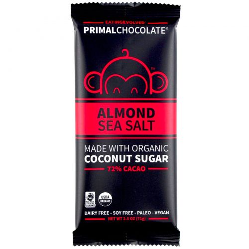 Eating Evolved, PrimalChocolate, Миндаль и морская соль 72% какао, 2,5 унции (71 г)