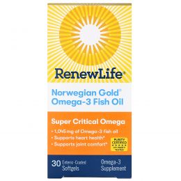 Renew Life, Norwegian Gold, Рыбий Жир, Супер Необходимые Омега 30 гелевых капсул