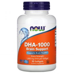 Now Foods, DHA-1000 для улучшения работы мозга с повышенной силой действия, 1000 мг, 90 мягких таблеток