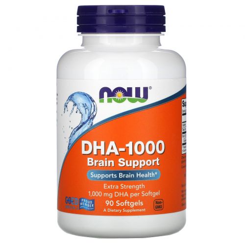 Now Foods, DHA-1000 для улучшения работы мозга с повышенной силой действия, 1000 мг, 90 мягких таблеток