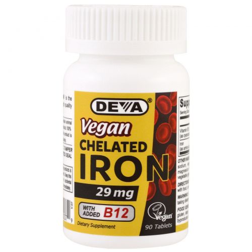 Deva, Веганское хелатирующее железо, 29 мг, 90 таблеток