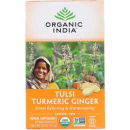 Organic India, Tulsi Tea, Turmeric Ginger, Caffeine-Free, 18 Infusion Bags, 1.2 oz (34.2 g)