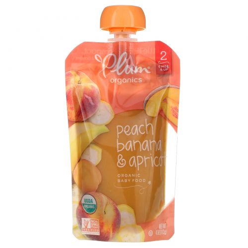 Plum Organics, Organic Baby Food, Stage 2, Peach, Banana & Apricot, 6 Poches, 4 oz (113 g) Each