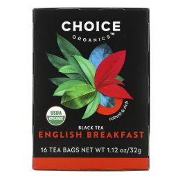 Choice Organic Teas, Органический, Английский завтрак, черный чай, 16 чайных пакетиков, 1,1 унции (32 г)