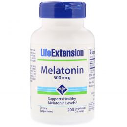 Life Extension, Мелатонин, 500 мкг, 200 вегетарианских капсул