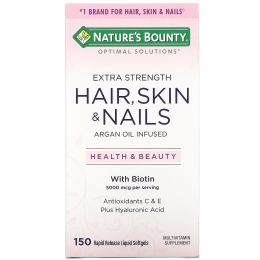 Nature's Bounty, Optimal Solutions, Hair, Skin & Nails, Extra Strength, 150 быстрорастворимых мягких капсул