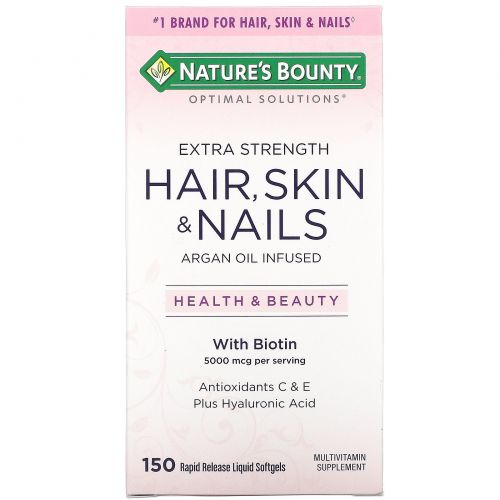 Nature's Bounty, Optimal Solutions, Hair, Skin & Nails, Extra Strength, 150 быстрорастворимых мягких капсул