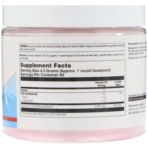 KAL, B-12 Methylcobalamin, Raspberry, 5000 mcg, 9 oz (256 g)