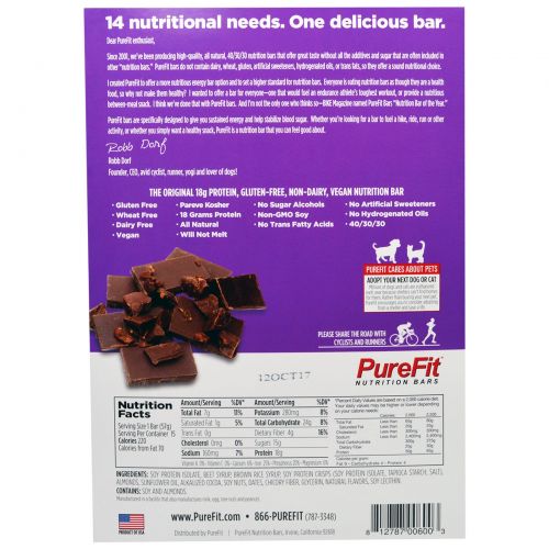 Pure Fit Bars, Premium Nutrition Bars, "Chocolate Brownie" Батончики, 15 штук по 2 унции (57 г) каждая