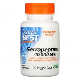 Doctor's Best, Серрапептаза Best, 40 000 SPU, 90 растительных капсул