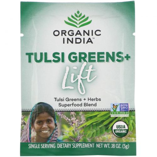 Organic India, Tulsi Greens+ Lift, Superfood Blend, 15 Packs, 0.18 oz (5 g) Each