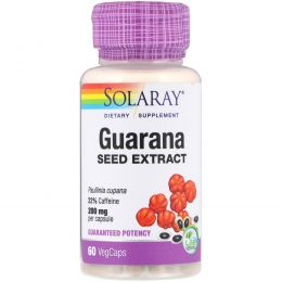Solaray, Экстракт семян гуараны, 200 мг, 60 растительных капсул