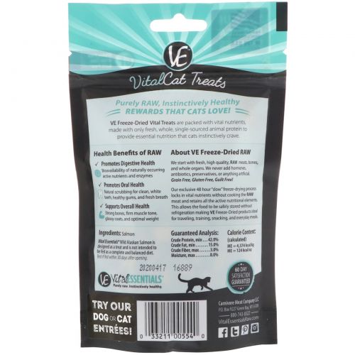 Vital Essentials, Vital Cat, Freeze-Dried Treats For Cats, Wild Alaskan Salmon, 1.1 oz (31.2 g)