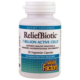 Natural Factors, ReliefBiotic, 7 миллиардов активных клеток, 30 вегетарианских капсул