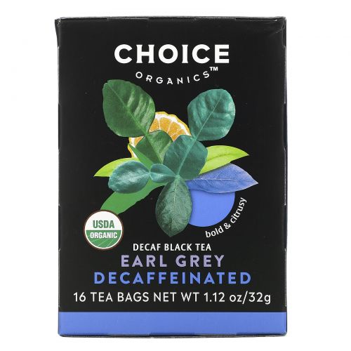 Choice Organic Teas, Органический чай Эрл Грей без кофеина, черный чай без кофеина, 16 пакетиков, 1,1 унции (32 г)