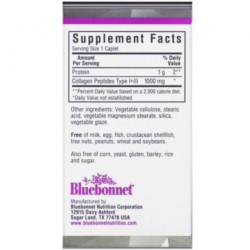 Bluebonnet Nutrition, Beautiful Ally, Collagen Type I+III, 1000 mg, 90 Caplets