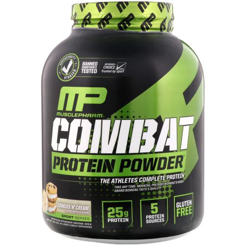 Muscle Pharm, Порошок Combat, повышенный период  усвоения белка, вкус печенья с кремом, 4 фунта (1814 гр)