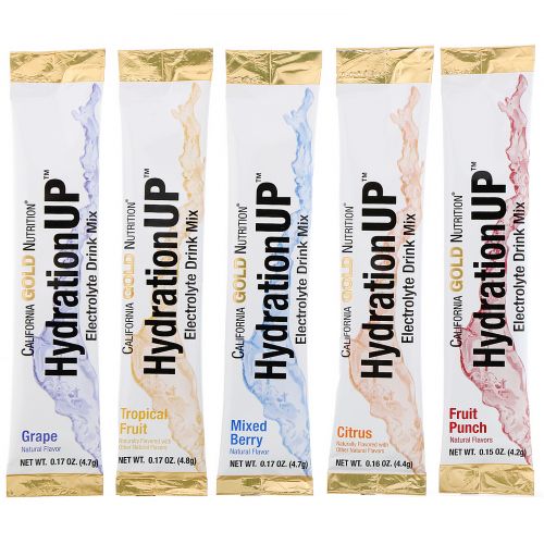 California Gold Nutrition, HydrationUP, смесь для напитка с электролитами, комбинированный набор из 20 пакетов весом 0,15 унции (4,2 г) каждый