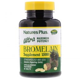 Nature's Plus, Bromelain Supplement 1500 (бромелайновая добавка), максимальная эффективность, 60 таблеток