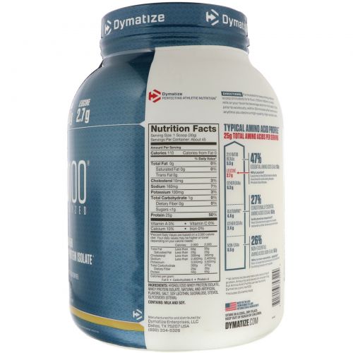 Dymatize Nutrition, ISO 100 Hydrolyzed 100% Whey Protein Isolate, Birthday Cake, 48 oz (1.4 kg)