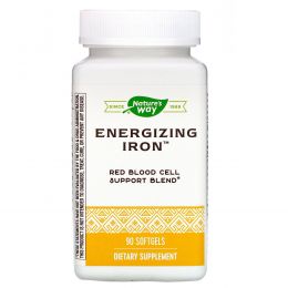 Nature's Way, Energizing Iron, двойная формула железа, 90 желатиновых капсул