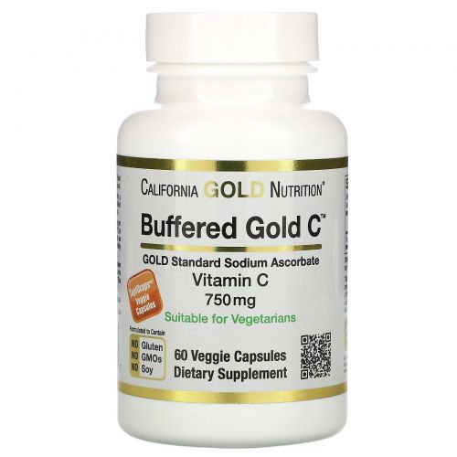 California Gold Nutrition, Buffered Gold C, Non-Acidic Vitamin C, Sodium Ascorbate, 750 mg, 60 Растительная капсула